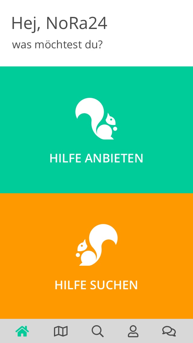 Helfend oder Suchend? Screenshot der App