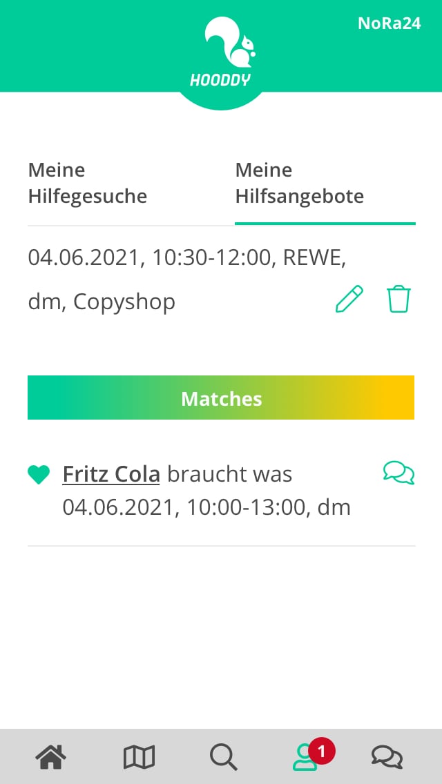 Userbereich Screenshot der App