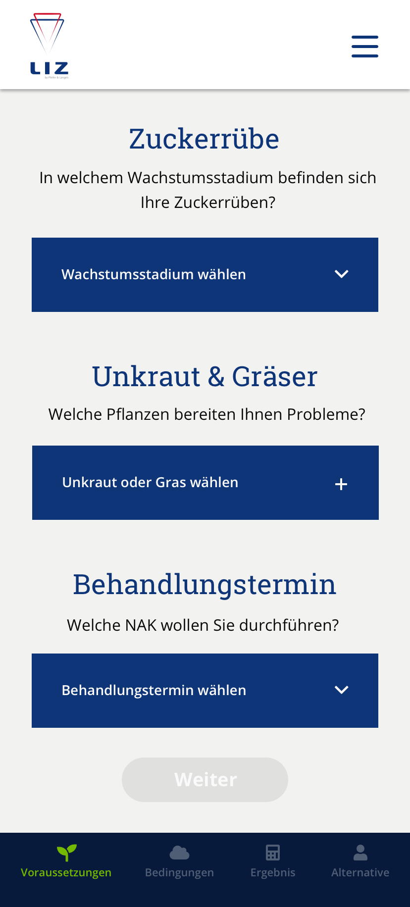 Start Screenshot der App
