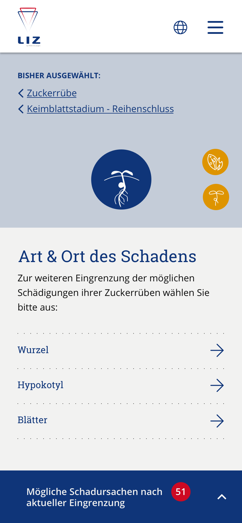 Modal Unkrautauswahl Screenshot der App