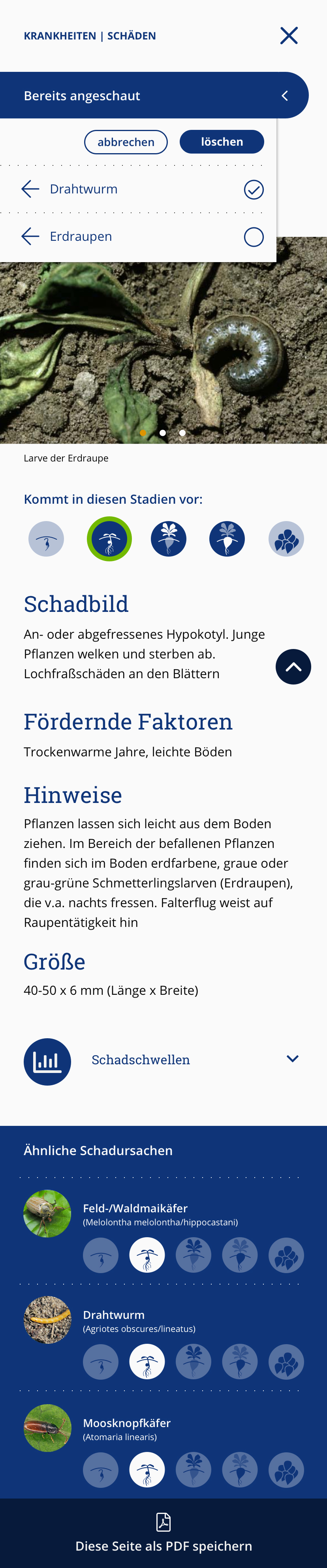Einsatzbedingungen Screenshot der App