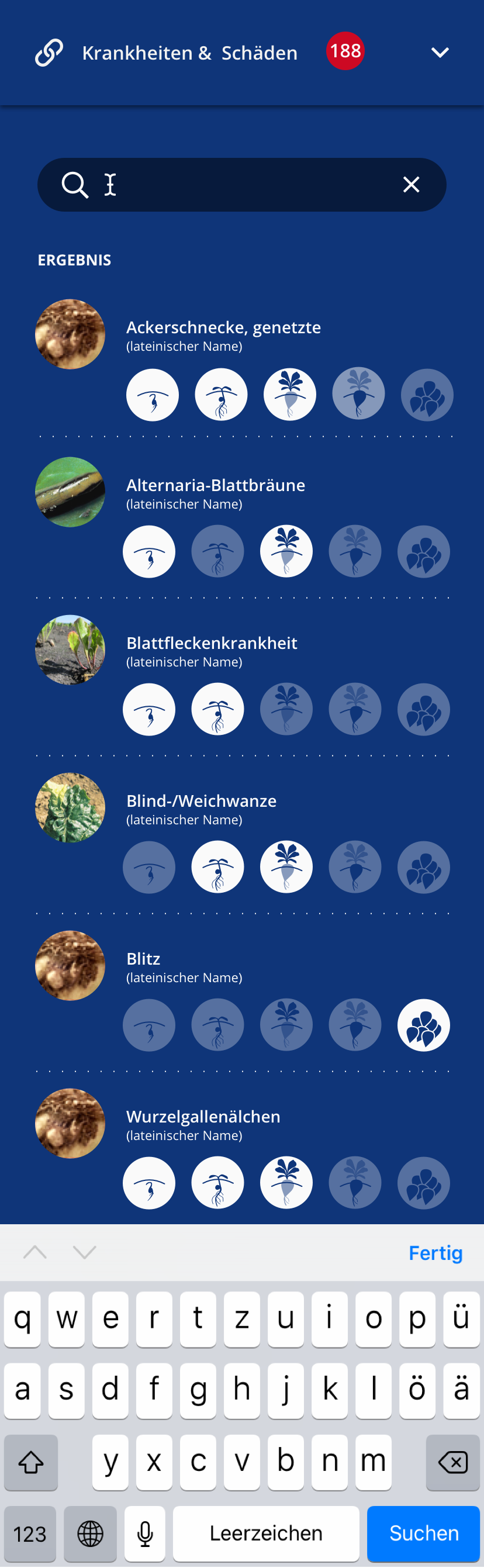 Modal Unkrautauswahl Screenshot der App