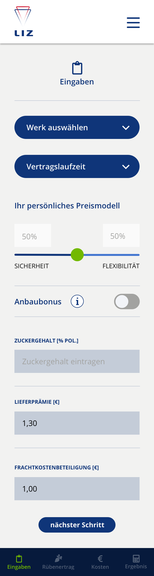 Start Screenshot der App