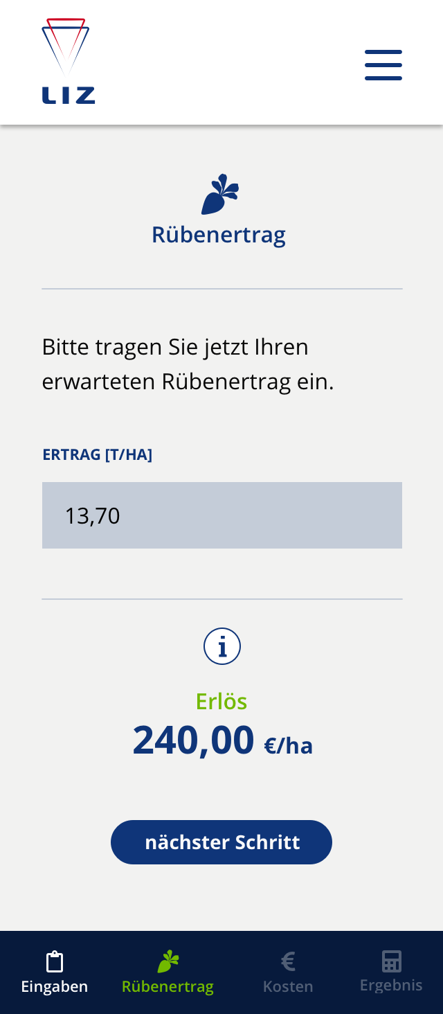 Einsatzbedingungen Screenshot der App