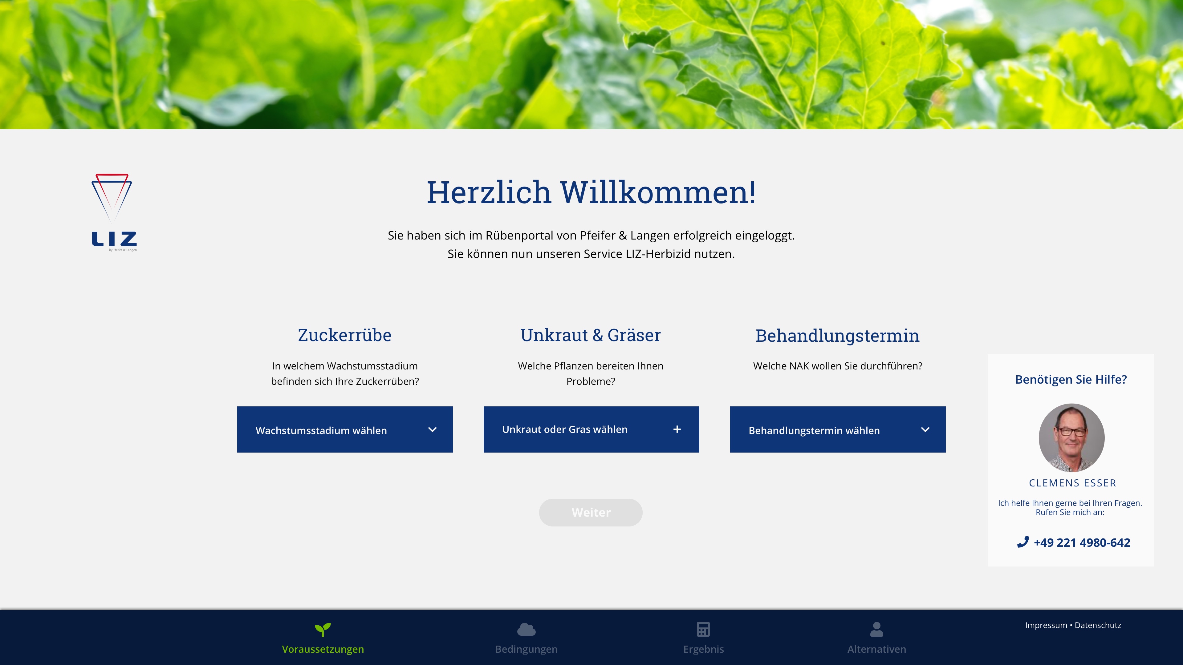 Screenshot der PWA Herbizid