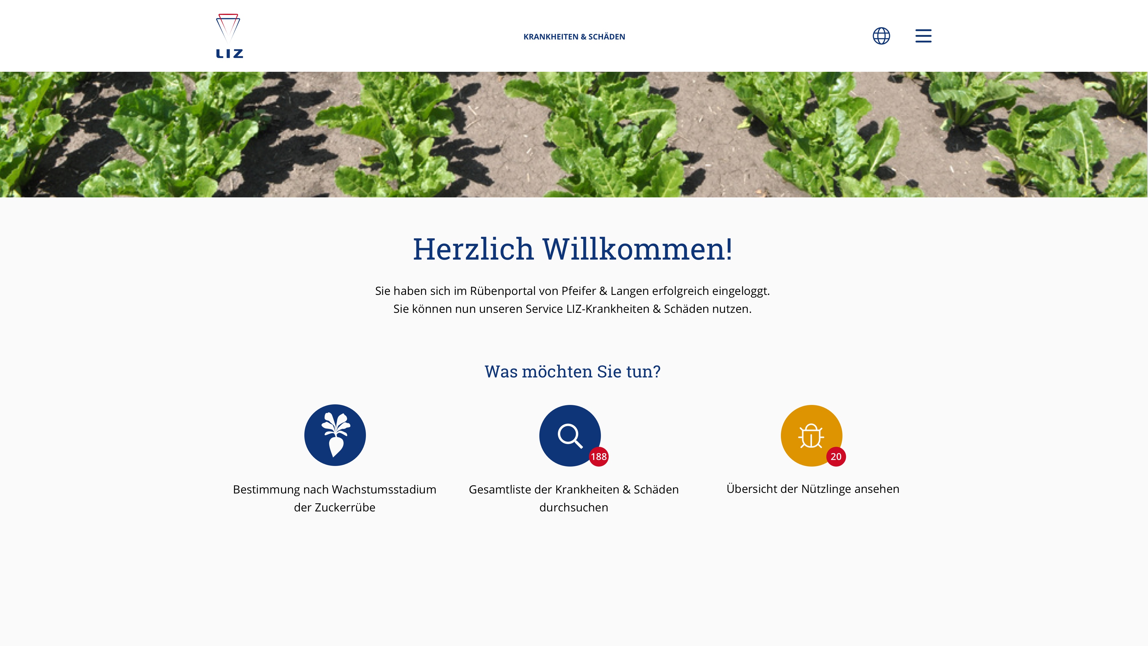 Screenshot der PWA Krankheiten & Schäden