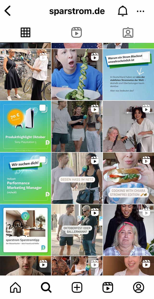 Screenshot vom sparstrom Instagram Account auf einem kleinen device