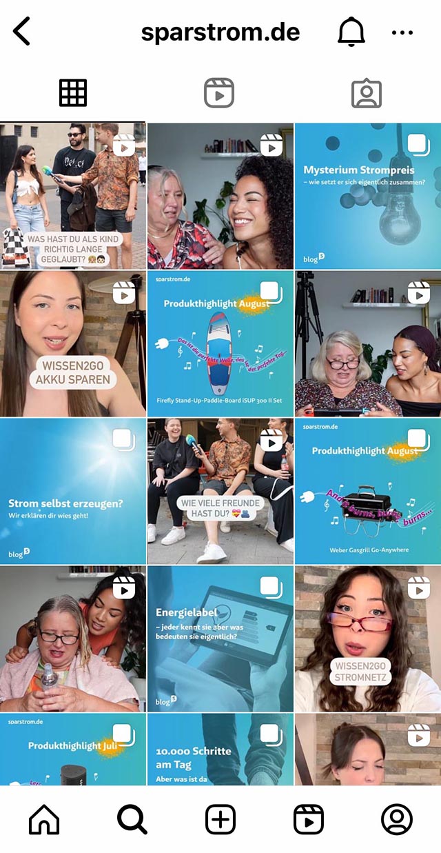 sparstrom Instagram Account Screenshot vom sparstrom Instagram Account auf einem kleinen device