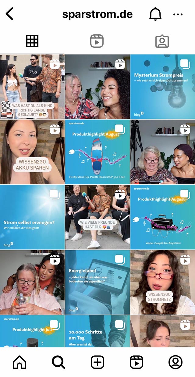 Screenshot vom sparstrom Instagram Account auf einem kleinen device