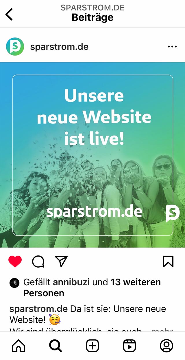 sparstrom Instagram Account Screenshot vom sparstrom Instagram Account auf einem kleinen device