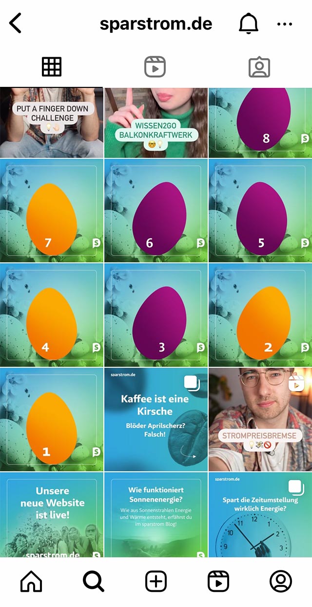 sparstrom Instagram Account Screenshot vom sparstrom Instagram Account auf einem kleinen device