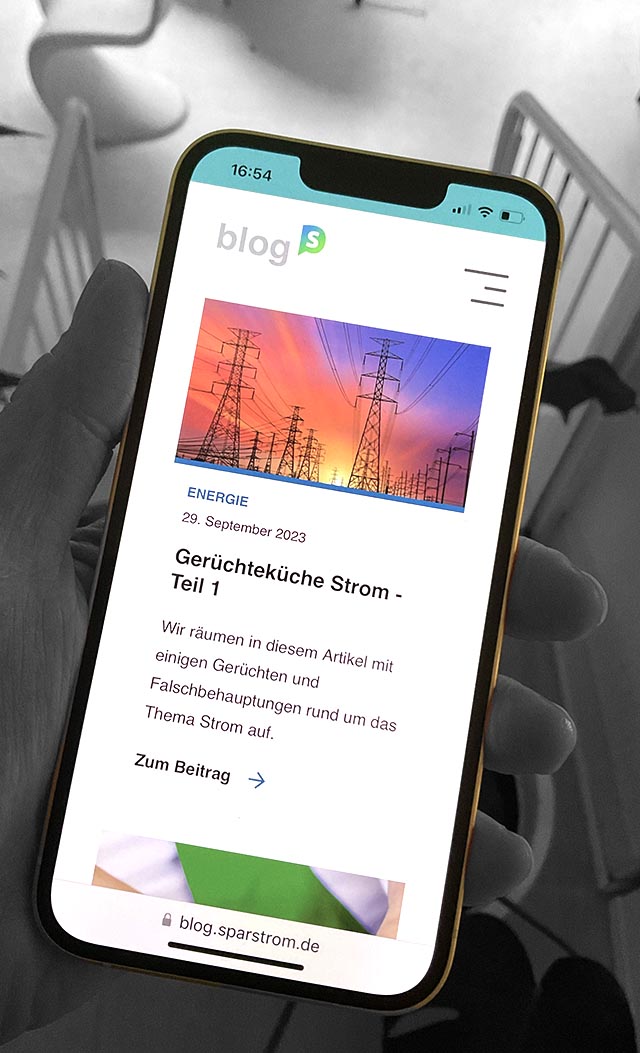 Screenshot von einer sparstrom Blogseite auf einem Smartphone