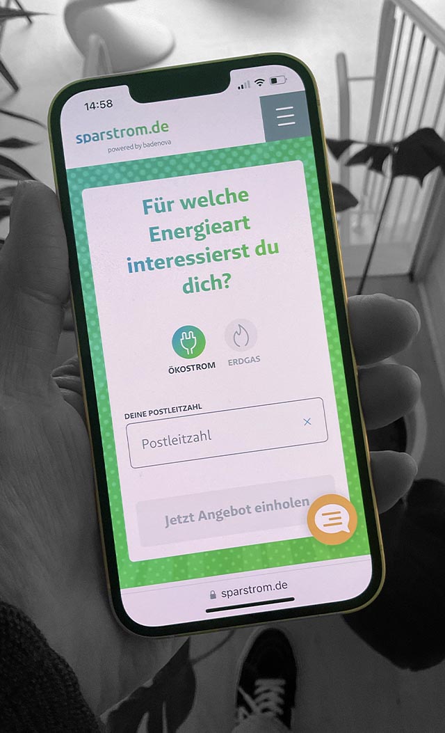 sparstrom Website Screenshot vom sparstrom Tarifrechner auf einem Smartphone