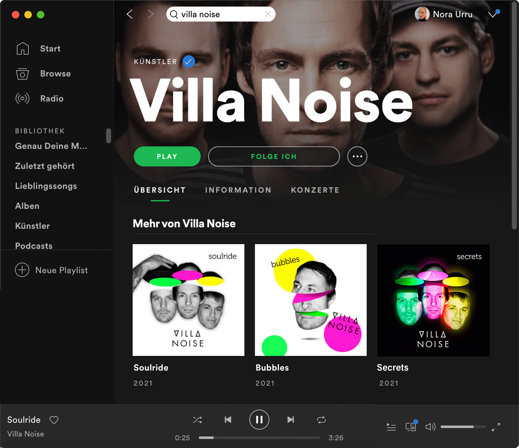 Spotify Villa Noise Oberfläche von Spotify Bubbles
