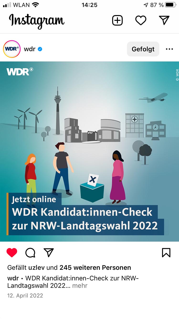 WDR KandidatInnen Check Instagram Screenshot vom Instapost