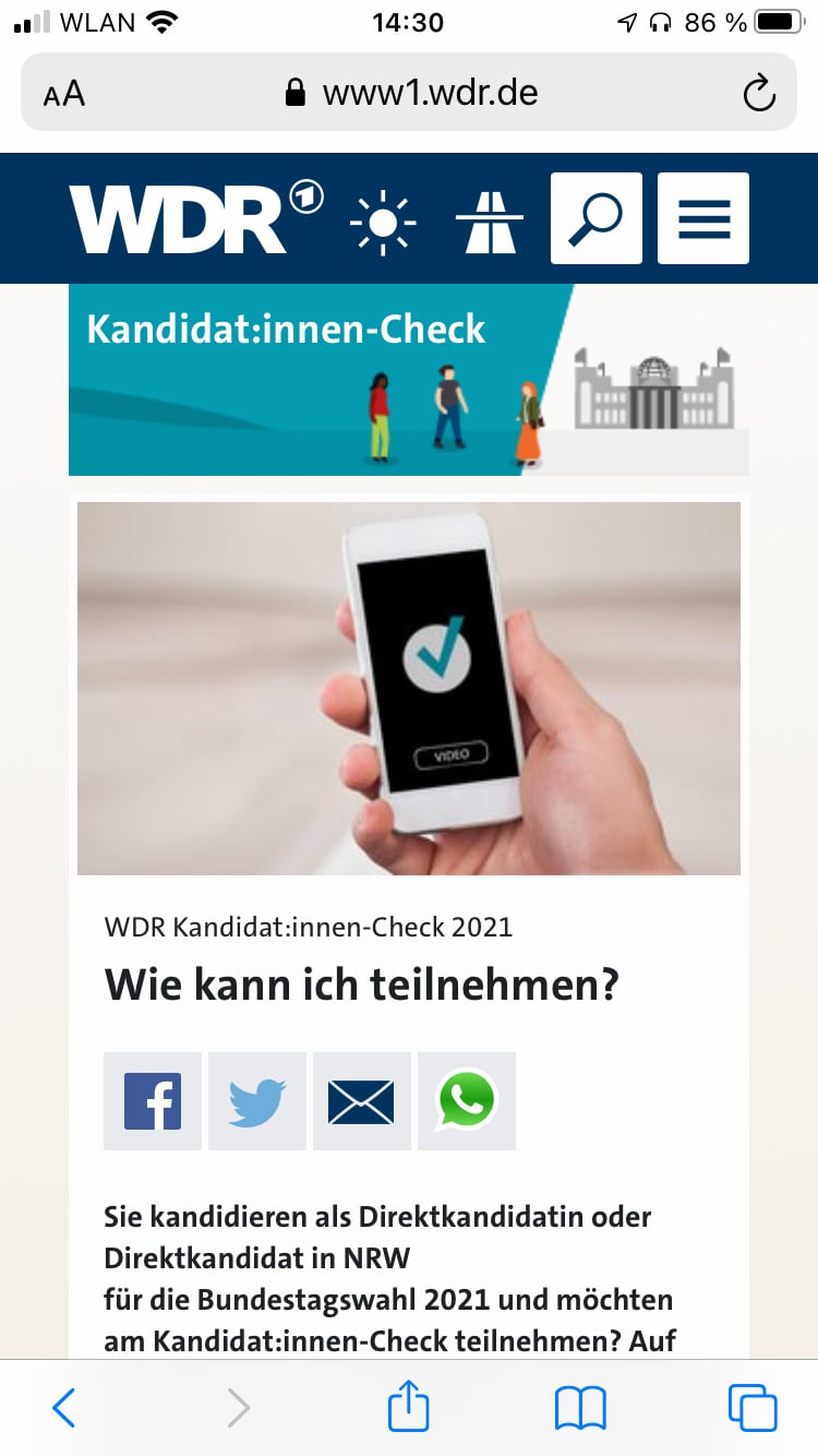 WDR KandidatInnen Check mobile Screenshot der mobilen Website