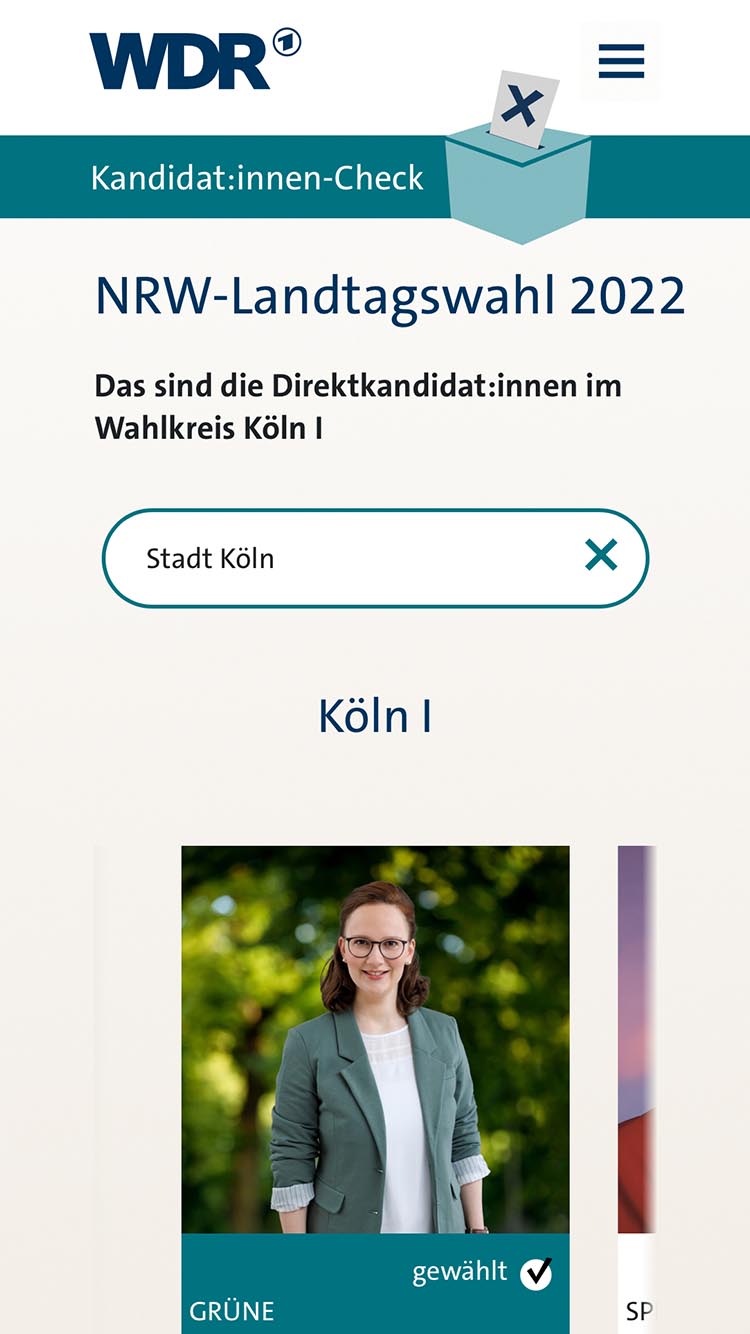 WDR KandidatInnen Check mobile Screenshot der mobilen Website