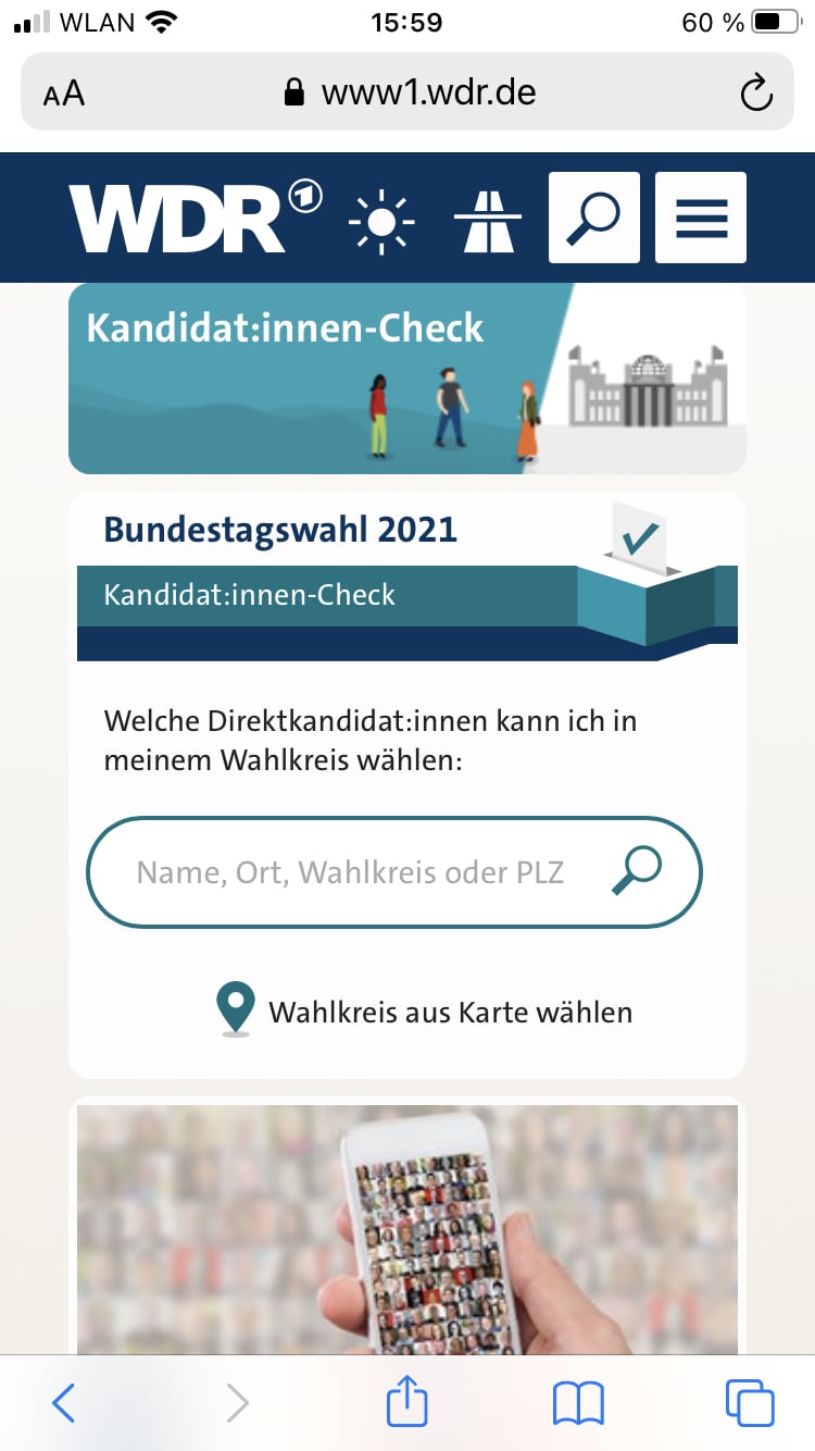 WDR KandidatInnen Check mobile Screenshot der mobilen Website
