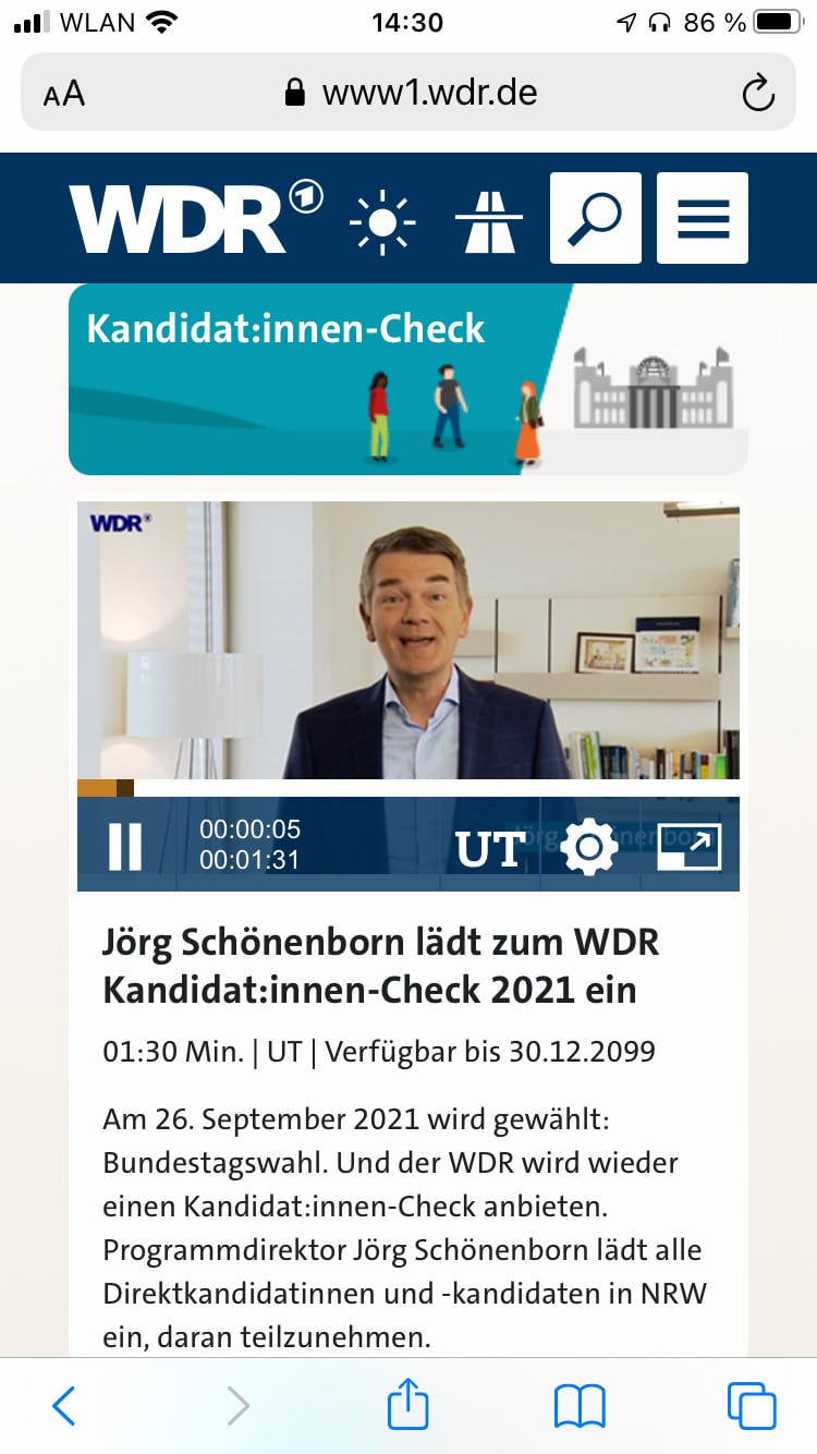 WDR KandidatInnen Check mobile Screenshot der mobilen Website