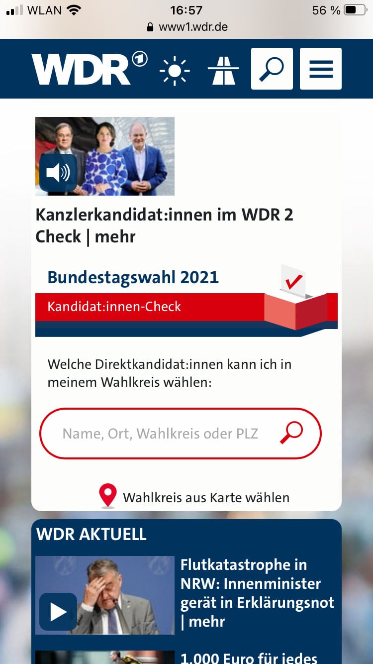 Screenshot der mobilen Website WDR4