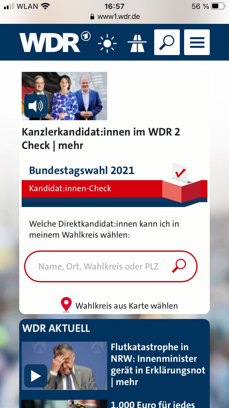 WDR KandidatInnen Check WDR4 mobile Screenshot der mobilen Website WDR4