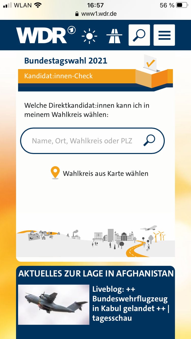 WDR KandidatInnen Check WDR2 mobile Screenshot der mobilen Website WDR2