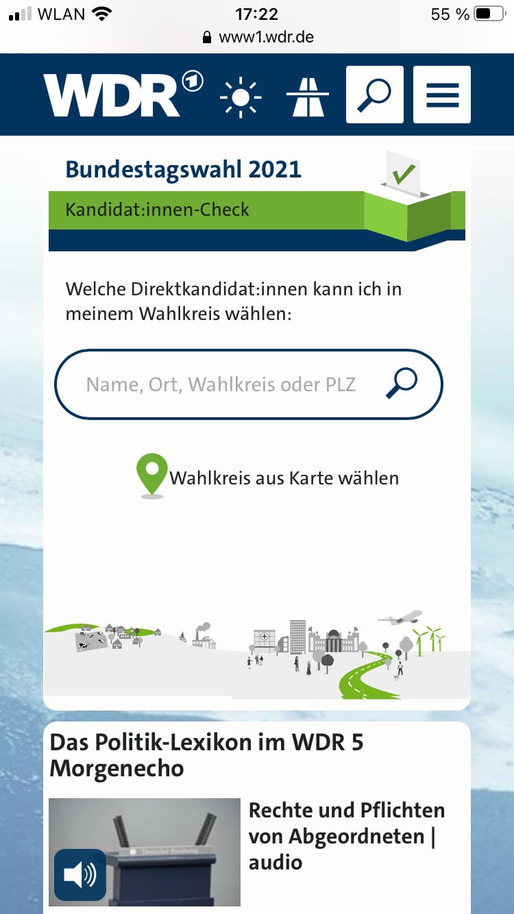 WDR KandidatInnen Check WDR5 mobile Screenshot der mobilen Website WDR5